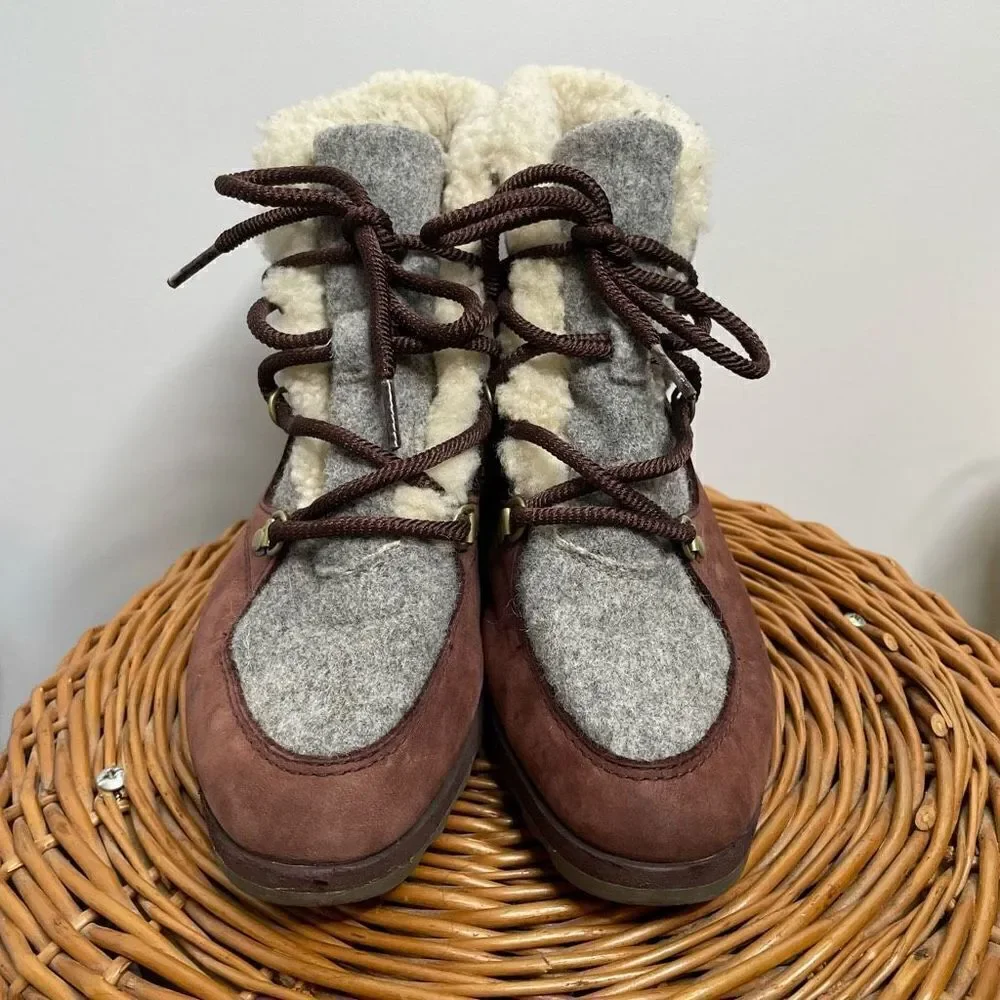 Sorel Joan of Arctic Sneakchic Alpine Holiday Boot Fleece Brown Gray 9 Winter